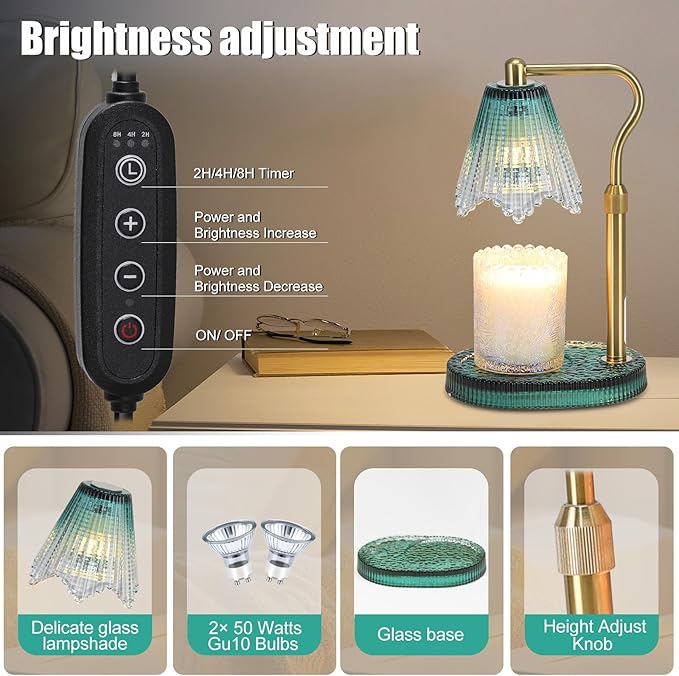 Candle Warmer Lamp with Height Adjustment - Electric Wax Melt Warmer with Timmer and Dimmer for Scented Candle Wax, Homer Décor and House Warming Birthday Gifts for Women Mom