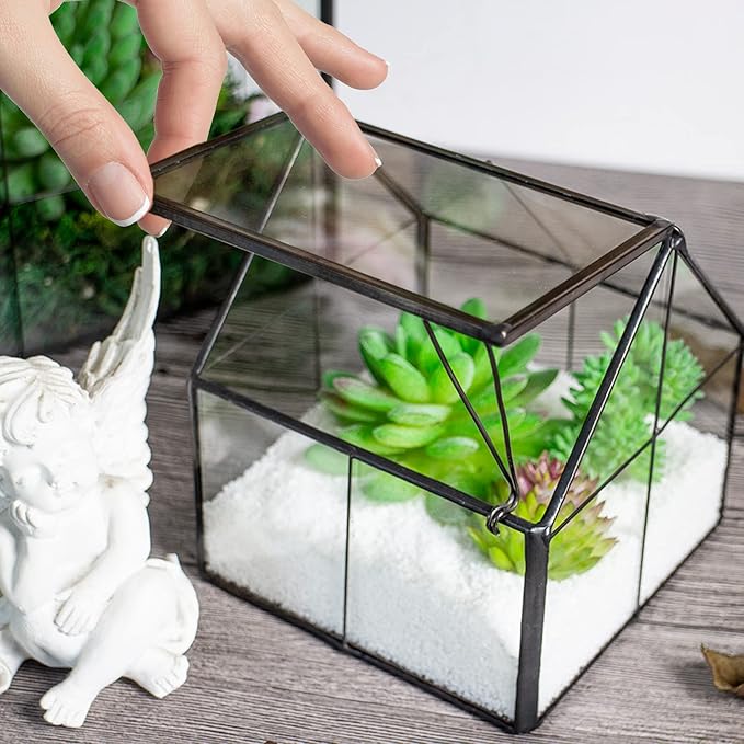 Ferrisland Glass Plant Terrarium Container Wardian Case Indoor Small Succulent Terrarium Planter w/Door for Tabletop Decor DIY - 4.9"x4.3"x4.3"