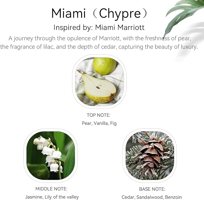 Diffuser Oils Scents - Miami Essential Oil Blend - Luxury Hotel Inspired Home Aromatherapy Diffuser Oil - Pear, Lily of The Valley, Cedar - for Diffuser, Humidifier, Ultrasonic, Reed - 150ML