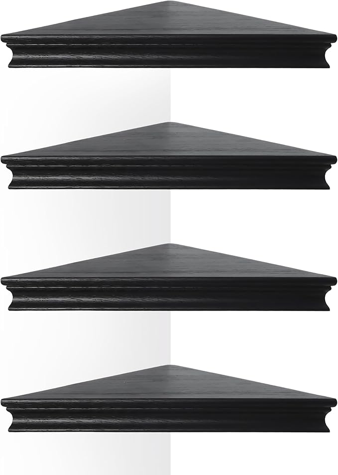 Corner Floating Shelf for Wall Set of 4,Triangular Corner Shelves Wall Mounted for Bedroom,Living Room,Bathroom,Kitchen-Black
