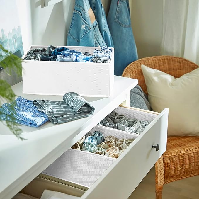 Criusia 6 Pack Clothes Drawer Organizer, Fabric Foldable Closet Dresser Drawer Organizer for Clothing, Bra Sock Underwear Drawer Organizer for Nursery Dorm Bedroom Organization (6 Bins, White)