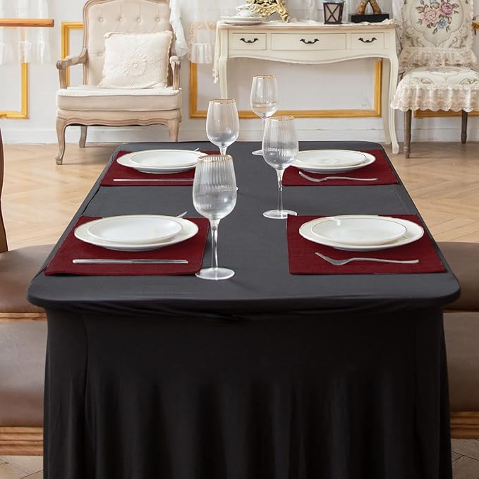 Linen Placemats Set of 8, Machine Washable, Heat Resistant, Wrinkle Free, Thick Polyester Kitchen Place Mats for Dining Table (Burgundy)