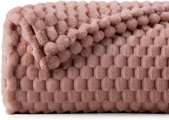 BEDELITE Jacquard Blanket, 3D Fleece Decorative Dusty Pink Twin Size, Soft and Cozy Warm Plush Fuzzy Throw All Seasons Suitable, 60x80Inches