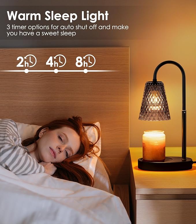 Candle Warmer with Timer - Electric Candle Warmer with Dimmer, Adjustable Height, Vintage Nightstand Lamp Sets (Diamond Pattern)