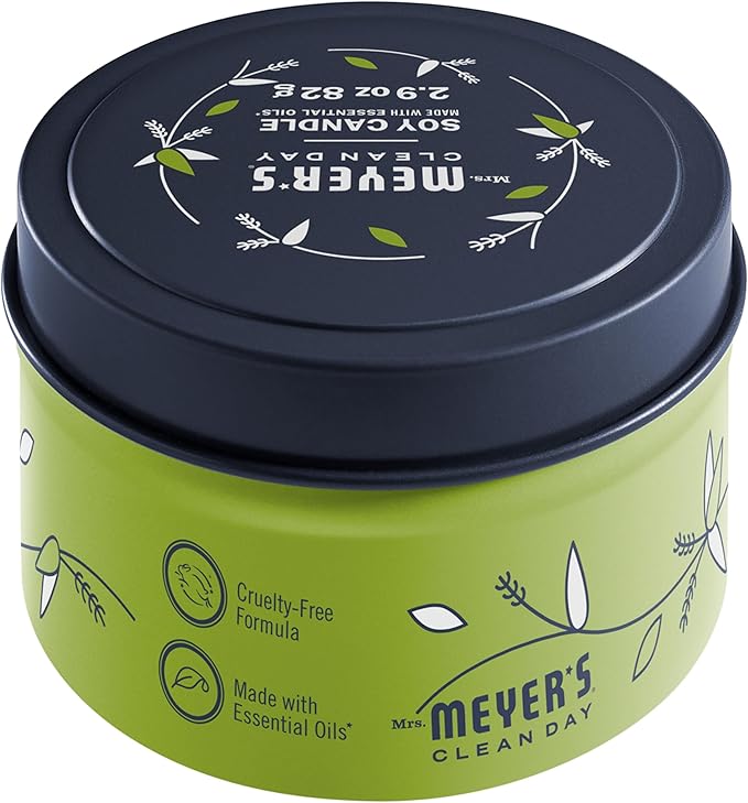 MRS. MEYER'S CLEAN DAY Soy Tin Candle, 12 Hour Burn Time, Made with Soy Wax and Essential Oils, Lemon Verbena, 2.9 oz