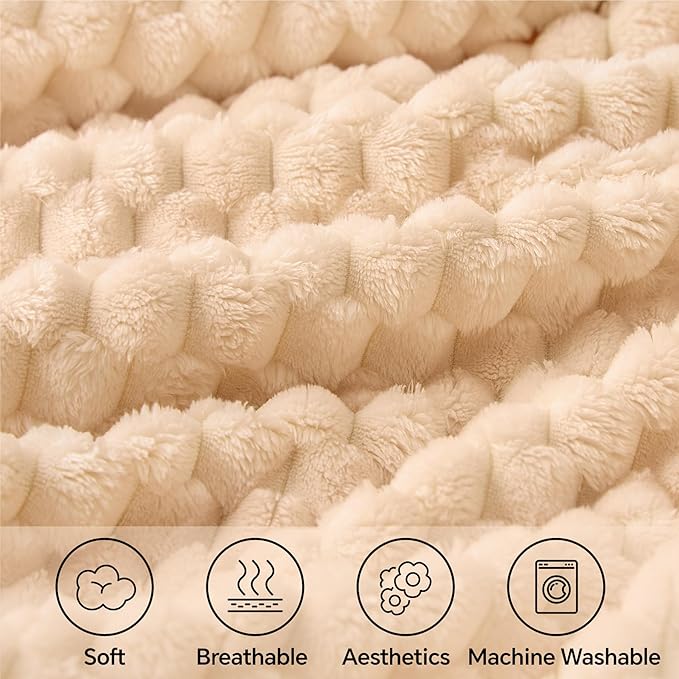 BEDELITE Fleece Throw Blanket for Couch & Bed - 3D Jacquard Decorative Blush Sand Blanket, Super Soft and Cozy Warm Fuzzy Blanket All Seasons Suitable, 60x80Inches