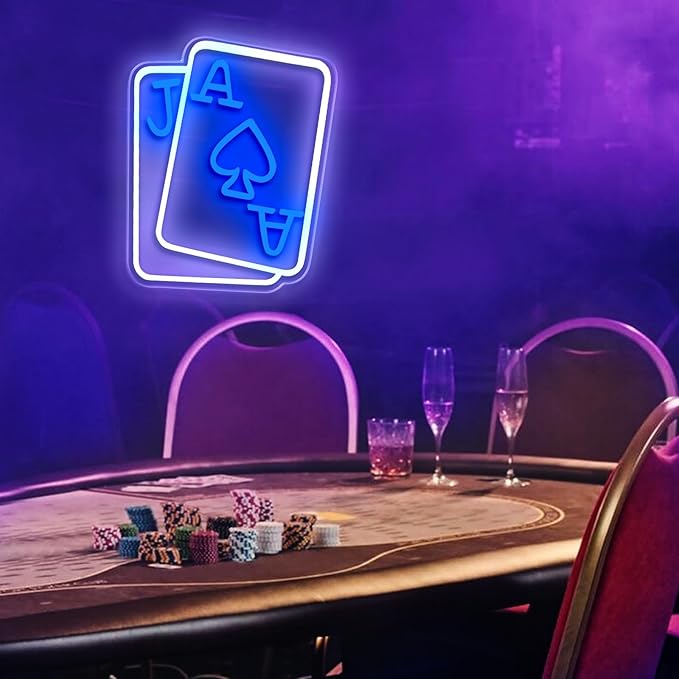 Playing Cards Neon Signs for Wall Decor, Poker Adjustable Led Neon Light, Blue White Usb Light Sign for Bedroom Casino Bar Hotel Play Room Birthday Party Decor
