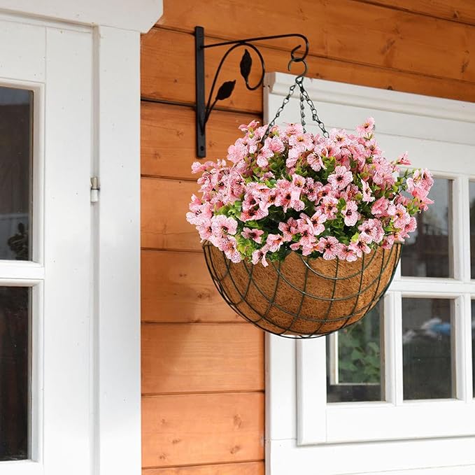 Artificial Flowers for Outdoors, 12 Bundles Artificial Plants & Flowers Outdoor, UV Resistant Faux Flowers Silk Fake Flower for Outside Porch Pot Window Garden Planter Decoration (Pink)