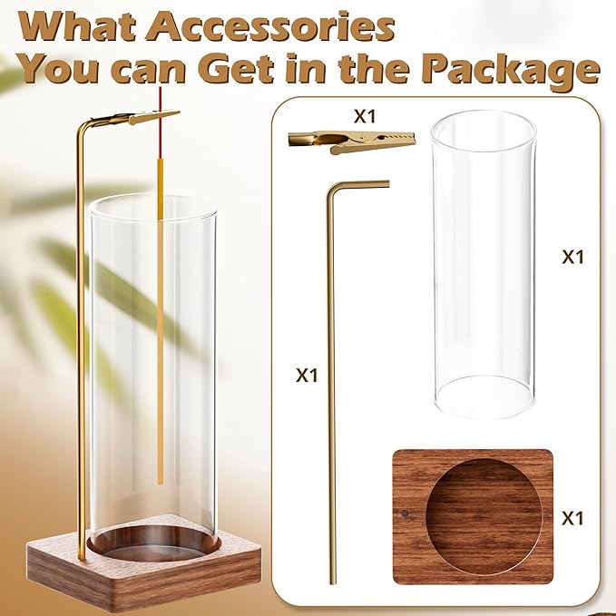 Incense Holder for Sticks, Insence-Stick Holder, Anti-Ash Flying No Mess Incense Burner, Incense Stick Holder with Glass Ash Catcher, for Yoga Spa Meditation Home Decor(1 Pack)
