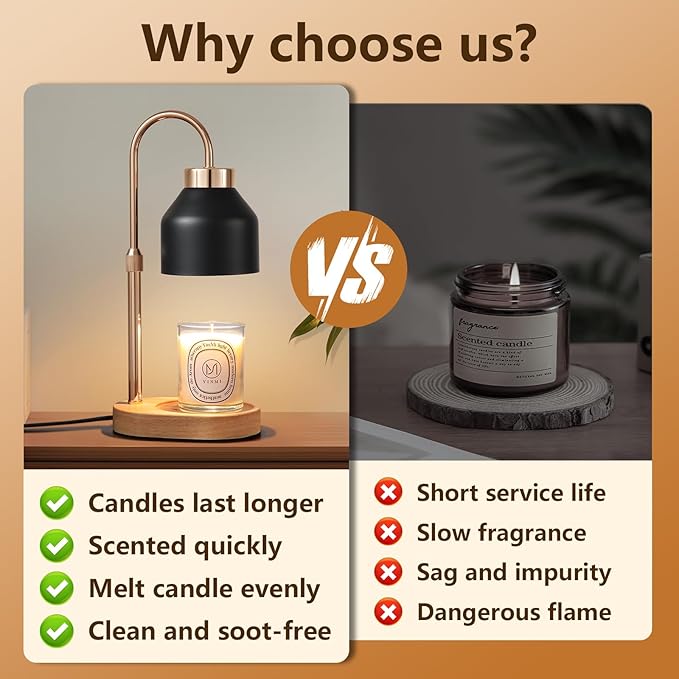 Candle Warmer Lamp with Dimmer and Timer,Home Decor Lamp for Scented Jar,Electric Wax Melt Warmer,Mother's Day/Birthday/Christmas Gifts for Mom/Wife,Adjustable Height,with 2 Bulbs