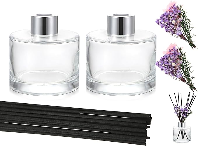Rtteri 2 Reed Diffuser Sets Flower Oil Diffuser Sticks with Refill Empty 5oz Bottles Scent Glass for Fragrance Home Bathroom Gifts, Oil Not Included(Classic Color)