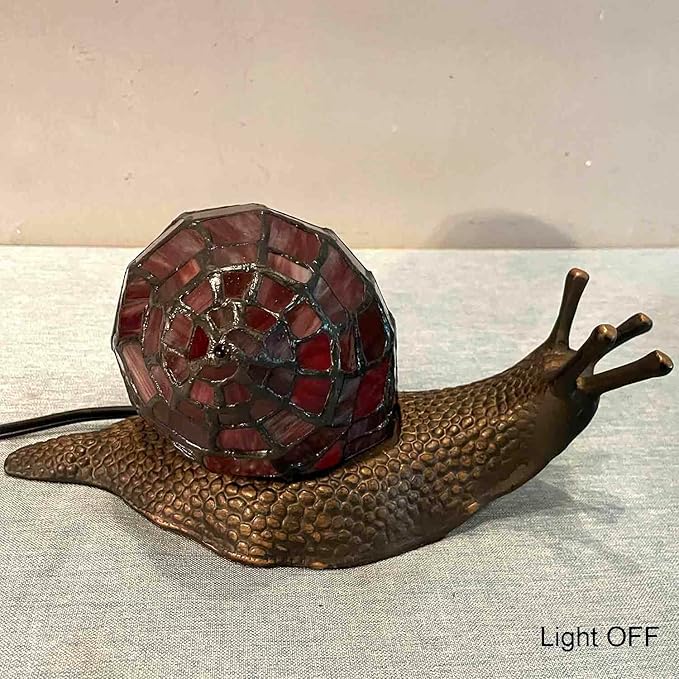 Bieye L10989 Land Snail Tiffany Style Stained Glass Accent Table Lamp for Home Decor (Red, 10" D x 5" W x 5" H)