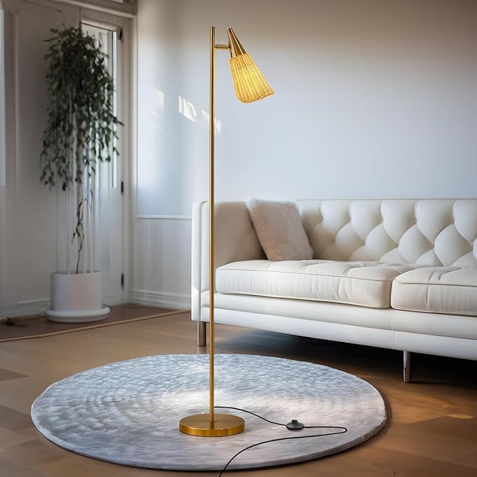 62" Modern Gold Floor Lamp with Foot Switch Standing Lamp Tall Pole Lamps with Metal Heads for Living Rooms, Bedrooms, Home, Office