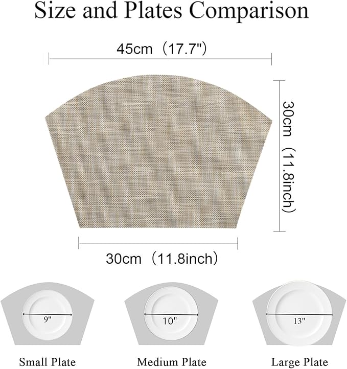 SHACOS Wedge Placemats Set of 4 for Small Round Table Woven Vinyl Table Placemats Wipe Clean CircleTable Mats Indoor Outdoor, Beige