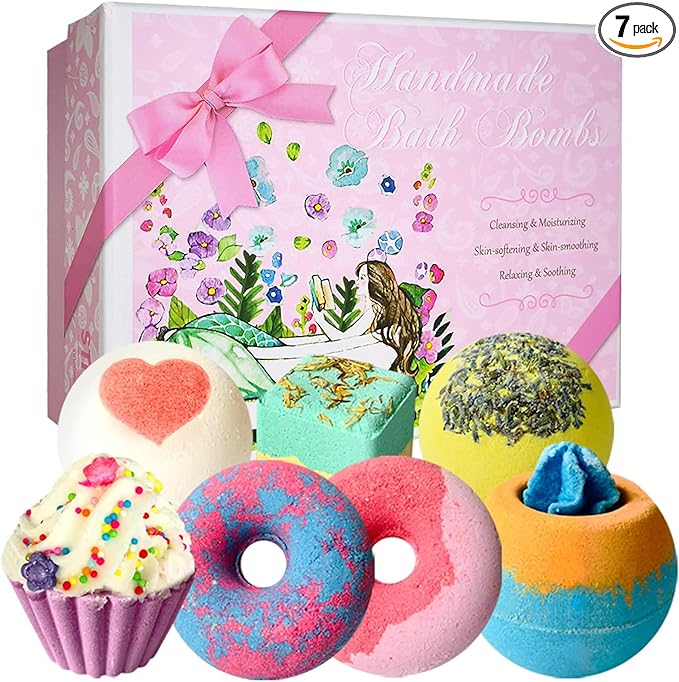 STNTUS INNOVATIONS Bath Bombs, 7 Natural Bath Bomb Gift Set, Handmade Bubble Bathbombs for Women Kids, Gifts for Mom Her Girlfriend, Mothers Day Gifts, Birthday Valentines Christmas Gifts for Women