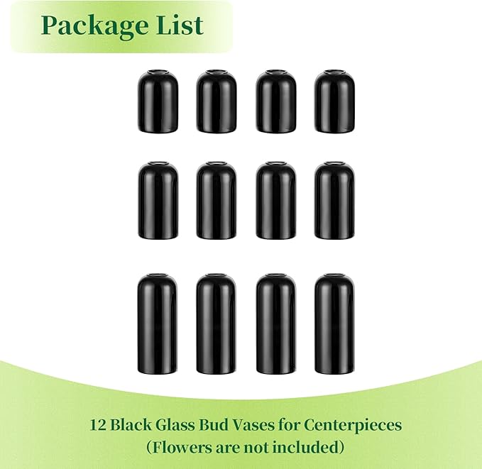 Black Glass Bud Vases for Flowers - Hewory Set of 12 Blown Modern Small Glass Vases for Centerpieces, Mini Bulk Flower Vase for Wedding Party Events Home Decor Floral Arrangements (Not Include Flower)