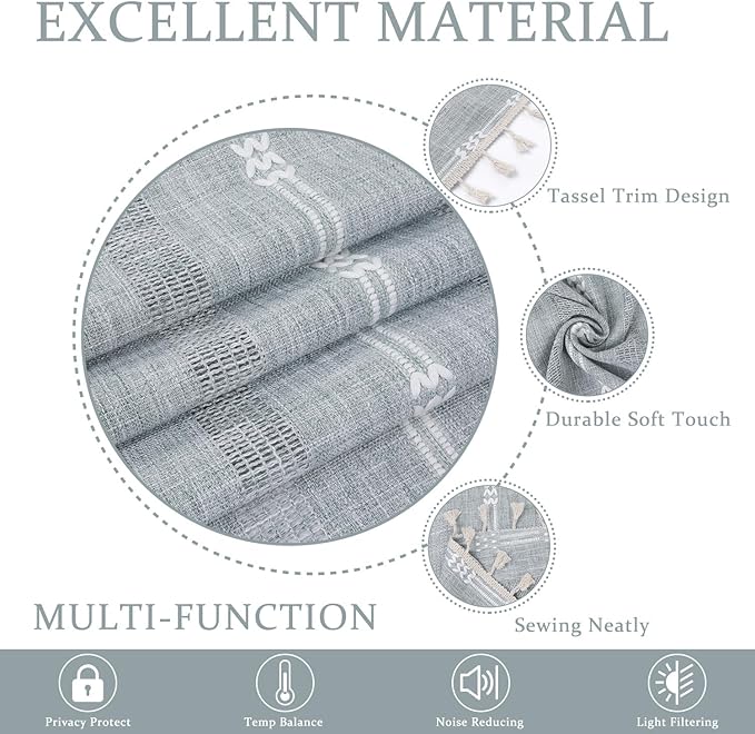 ColorBird Curtains for Living Room 2 Panels Set, Linen Curtains 84 inches Long, Grey Blue Boho Bedroom Room Darkening Curtains & Drapes, Embroidered Window Curtains for Dining Door Nursery Office