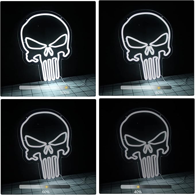 JFLLamp Skull Punisher Neon Signs for Wall Decor Punisher Logo Neon Lights for Bedroom Led Signs Suitable for Man Cave Living Room Bar Cafe Unique Gift for Lover, 5V USB Power 16.5 * 13 Inch(White)