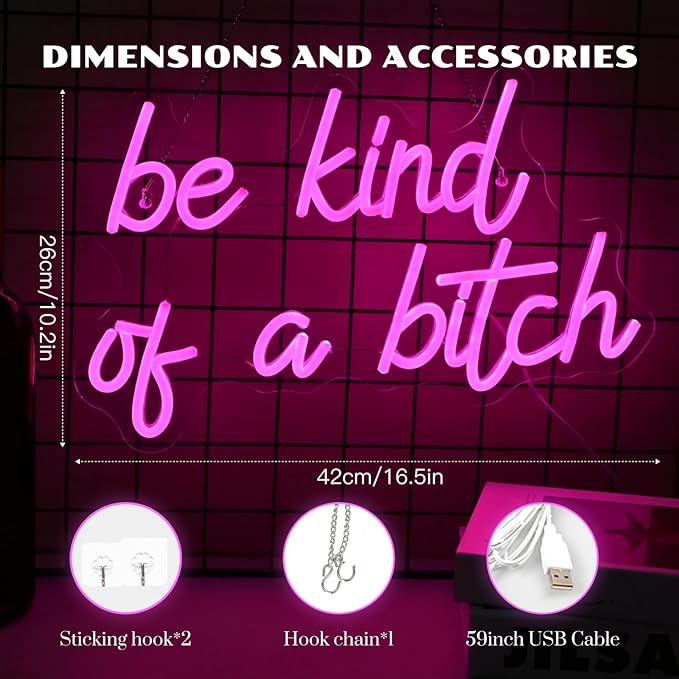 Be Kind Of A B Neon Sign Pink Led Signs for Girls Bedroom Wall Decor Funny Neon Light Sign For Bacelorette Party Club Bar Wedding Preppy Room Decoration Hilarious Women Gifts