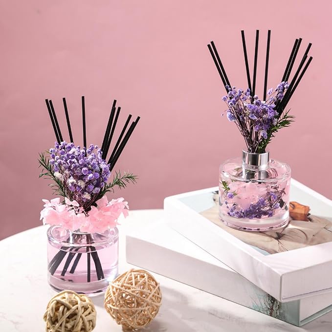 Rtteri 2 Reed Diffuser Sets Flower Oil Diffuser Sticks with Refill Empty 5oz Bottles Scent Glass for Fragrance Home Bathroom Gifts, Oil Not Included(Classic Color)