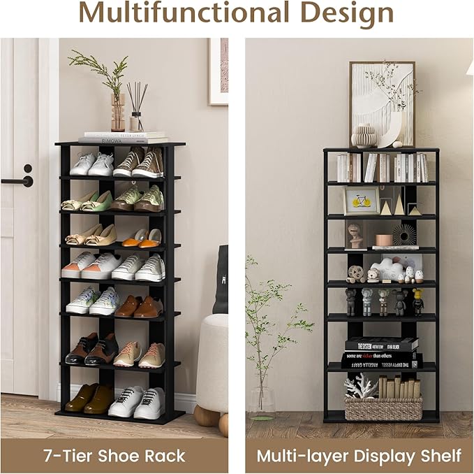 Tangkula 8-Tier Vertical Shoe Rack, Space-Saving Corner Shoe Organizer for 14 Pairs, Narrow Shoe Storage for Entryway, Front Door, or Closet