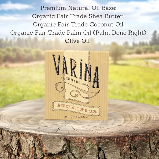 Varina Natural Cherry Almond Aloe Bar Soap - Gentle Cleansing for Sensitive Skin, Spicy - 3 Pack - Experience Healthy and Glowing Skin