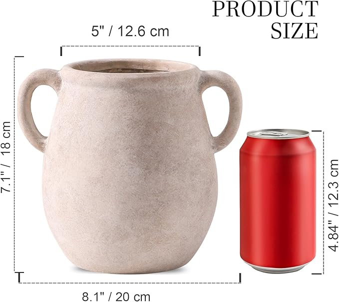 Ceramic Flower Vase Home Decor - 7.1 Inch White Rustic Table Flowers Vases Living Room Bedroom Plant Decoration Modern Farmhouse Vintage for Kitchen Shelf Office Coffee Dining Desk House Women