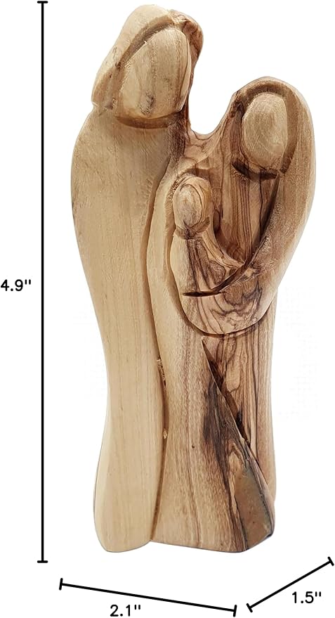 Zuluf 4.72 inches Olive Wood Christian Statue - Hand Carved Holy Family from Jerusalem, Sagrada Familia Virgin Maria Miniature - Navidad Church Decoration