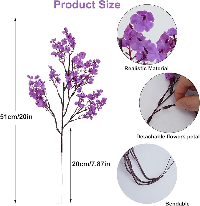 AILANDA 6PCS Babys Breath Artificial Flowers Purple Fake Gypsophila Flower Silk Floral Arrangements for Spring Home Kitchen Office Garden Party Wedding Table Centerpieces Decoration