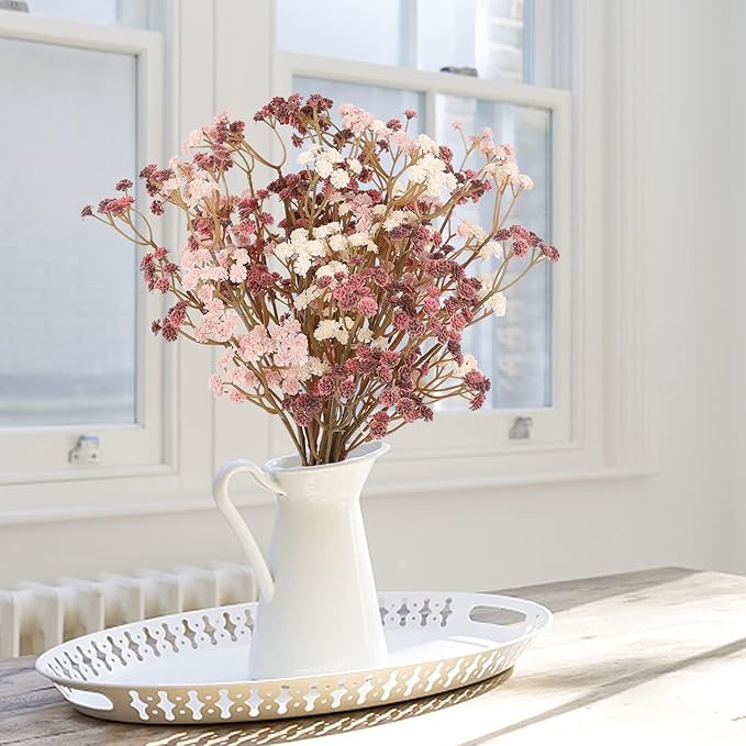 Baby Breath Flowers Fall Flowers Artificial Bulk, 30Pcs Fall Decor Fake Gypsophila Plants Bouquets Flowers Real Touch Faux Babies Breath Arrangement for Home Autumn Wedding Party Vase Decoration Pink