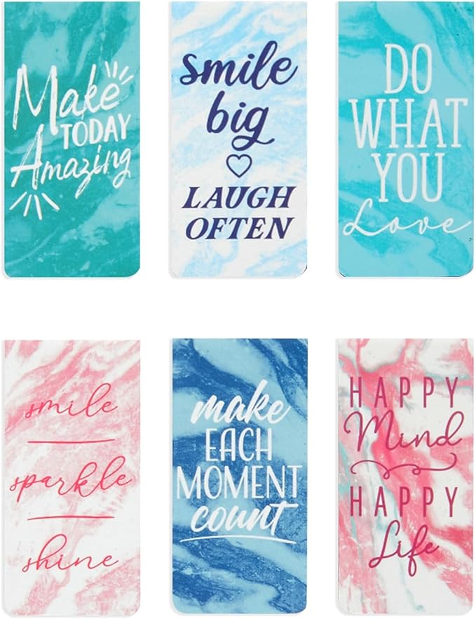 12 Pack Magnetic Bookmarks for Women - Inspirational Book Markers for Reading, Book Accessories (Marble)