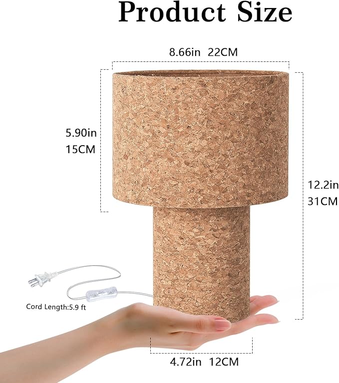 Rustic Small Table Lamp with Natural Bark Linen Lamp Shape, Farmhouse Bedside Lamp for Nightstand, Side Table Lamp for Kitchen, Office, Reading Desk, 12.2 Inch, E26 Socket, ON/Off Switch