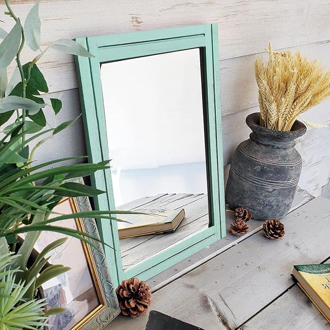 AAZZKANG Rectangle Wall Mirror with Wood Framed Small Modern Hanging Mirrors Decor for Bedroom Bathroom Living Room Entrance Green