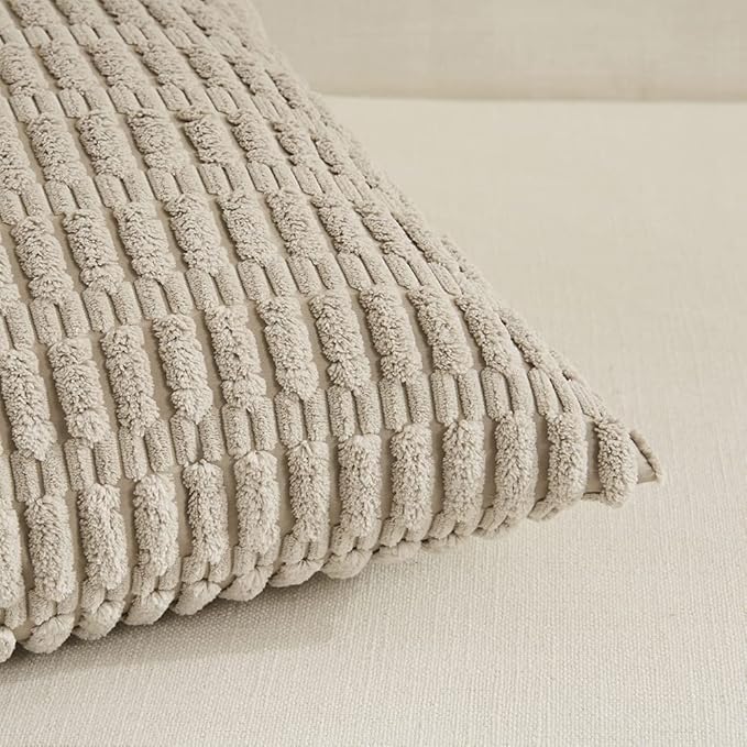 Fancy Homi 4 Packs Taupe Decorative Throw Pillow Covers 16x16 Inch for Living Room Couch Bed, Rustic Modern Farmhouse Boho Home Decor, Soft Plush Corduroy Cute Square Accent Cushion Case 40x40 cm