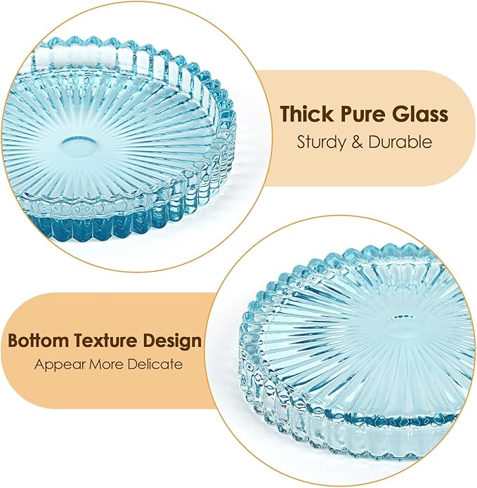 Modern Clear Coaster Set of 8- Glass Coasters for Drinks Crystal Coasters Round Cup Coasters Coffee Table Decor for Office, Kitchen, Bar, Dining Room, Living Room, Patio(Clear Blue)