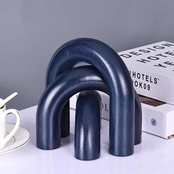 XMGZQ Blue Wood Arch for Coffee Table Decor Items,Wood Statue and Sculpture Set 3,Japanese Neutral Home Decor Aesthetic,Living Room,Entryway,Bookshelf,Floating,Console,Boho Minimalist Objects