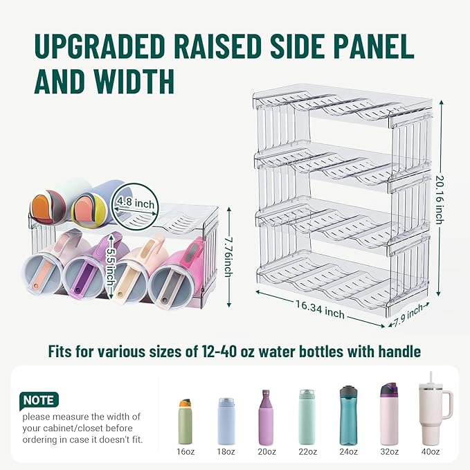 Water Bottle Organizer for 12 Stanley Cup, Kitchen Organizers and Storage for Owala Stanley Cup Accessories, Stackable Kitchen Storage Organization for Cup Mugs Bottles