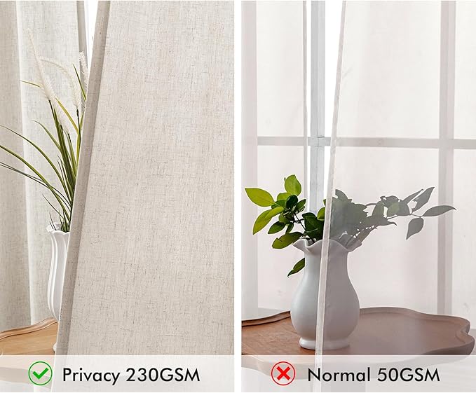 MIULEE Non-See-Through Privacy Linen Curtains 2 Panels, Light Filtering Window Curtains Farnhouse Textured Back Tab Semi Sheer Drapes for Bedroom Living Room, 52 x 72 Inches Long, Linen