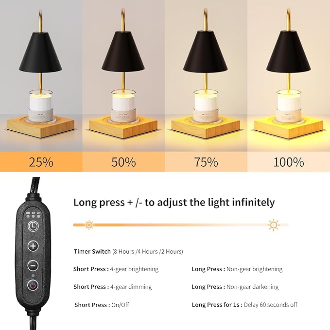 Candle Warmer Lamp, Electric Candle Lamp Warmer, House Warming Gifts New Home Bedroom Decor, Dimmable Wax Melt Warmer for Scented Wax with 2 Bulbs(Black)