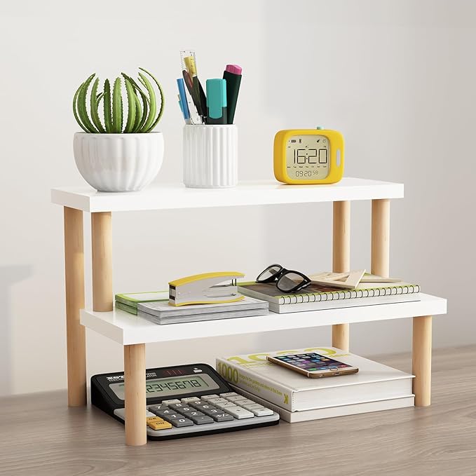 Small Plant Stand Indoor Ladder Shelf Desk, 2 Tiers Desktop Flower Stand Window Sill ,Wood Display Stand for Succulent Cupcake Spice Rack Countertop ( White, 14.2")