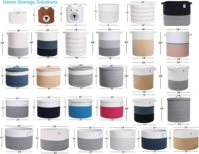 20" x 20" x 15" Extra Large Storage Basket with Lid, Cotton Rope Storage Baskets, Laundry Hamper, Cloth Bin, for Clothes Towels Blankets Pillows Storage in Living Room, Basket with Cover Dark Blue