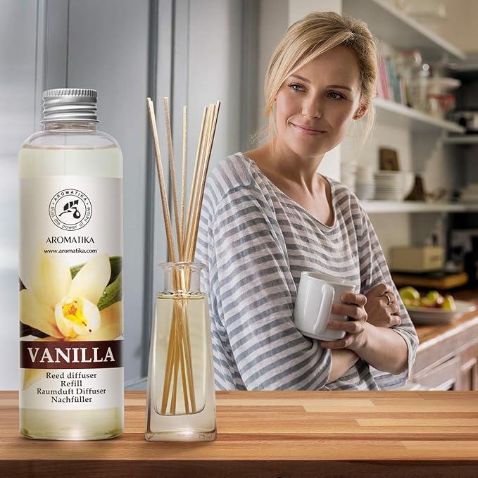 Vanilla Diffuser Refill w/Natural Essential Vanilla Oil 6.8 Fl Oz - Intensive - Fresh & Long Lasting Fragrance - Reed Diffuser Oil Refill Vanilla - for Aromatherapy - SPA - Home - Office - Fitness
