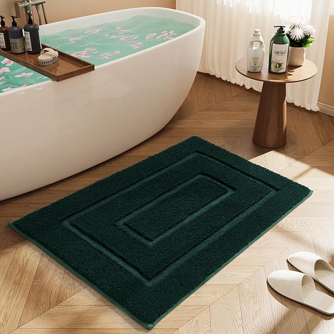 HOMORE Bathroom Runner Rug 24x36 Inch Bathroom Runner Rugs Non Slip Washable Bath Rug, Soft and Absorbent Bath Mat, Plush Bath Rugs and Mat for Shower Floor,Hunter Green