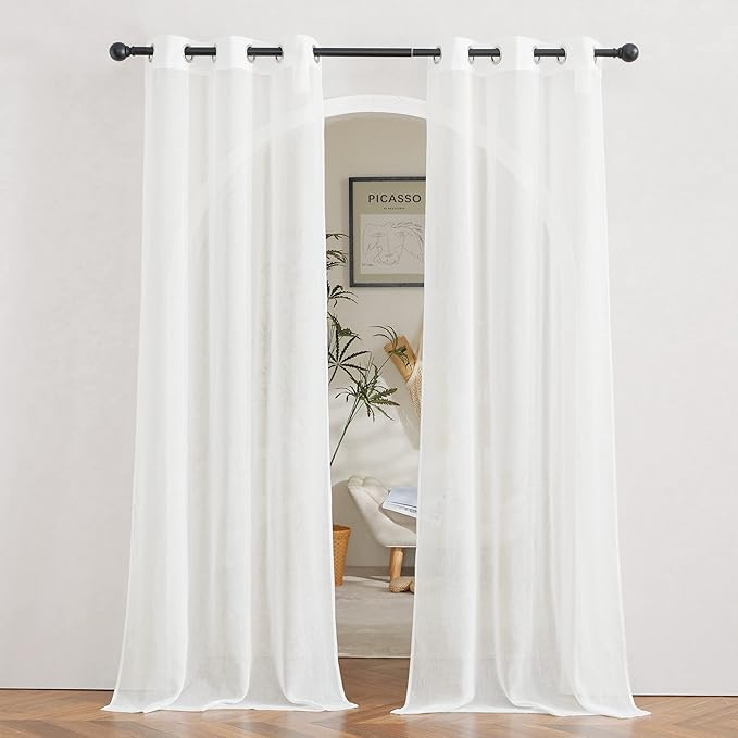 NICETOWN Living Room Ivory Curtains 84 inch Long, Grommet Linen Blend Semi-Sheer Window Drapes Privacy with Light Filtering for Bedroom/Cottage, W36 x L84, Ivory, 1 Pair