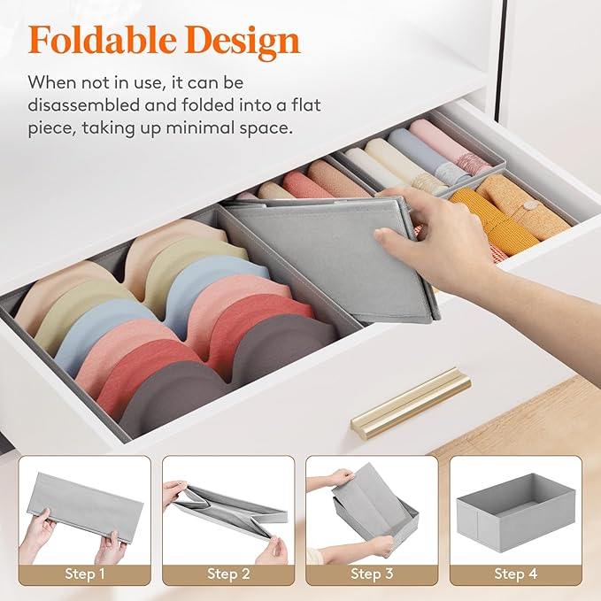 Lifewit Underwear Drawer Organizer for Closet 8 Pack, 3 Sizes Dresser Organizer Dividers, Deep Fabric Foldable Drawer Storage Organizer Bins for Clothes, Sock, Bra, Lingerie, Undies