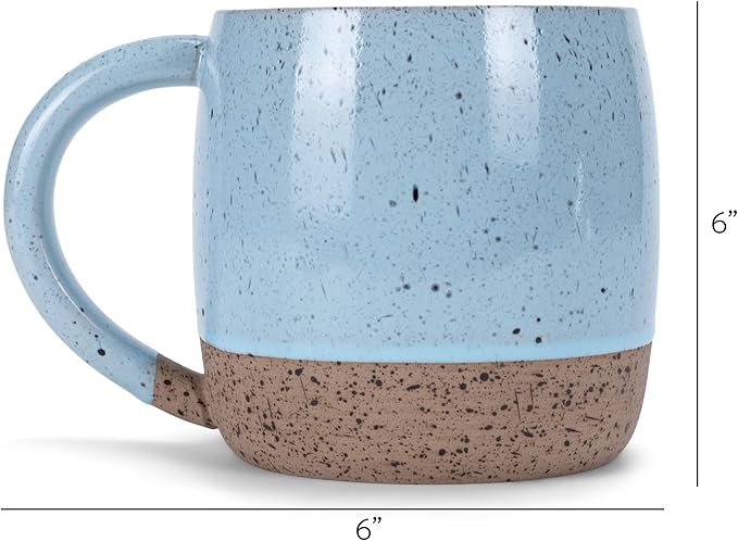 Elanze Designs Speckled Raw Bottom 17 ounce Ceramic Mugs Pack of 4, Ice Blue
