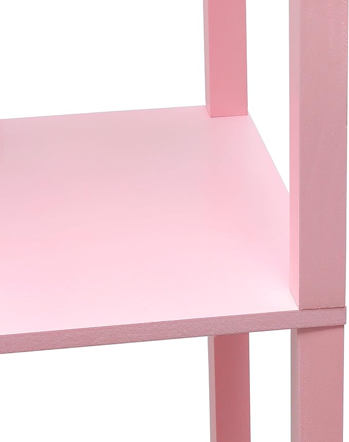 Simple Designs LF1037-LPK Floor Lamp Etagere Organizer Storage Shelf with 2 USB Charging Ports, 1 Charging Outlet and Linen Shade, Light Pink