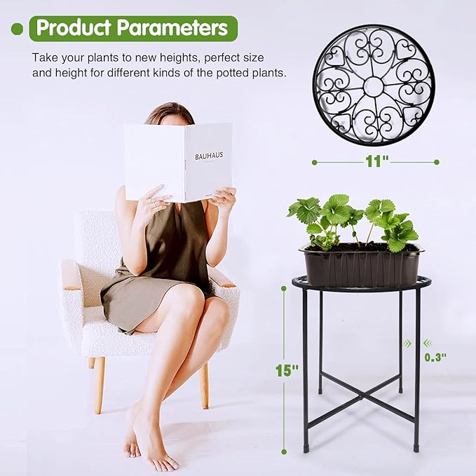 Plant Stand Indoor Outdoor, 2 Pack 15" Tall Flower Pot Stand, Round Metal Corner Plant Stand for Flower Pot, Rustproof Flower Plant Holder for Home, Garden, Patio, Plant Lovers, Housewarming