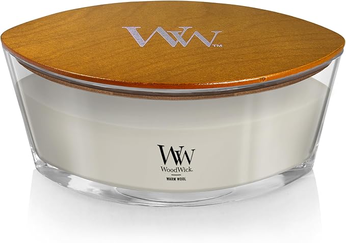 Woodwick Ellipse Scented Candle, Warm Wool, 16oz., Up to 50 Hours Burn Time, Fall Candle with Crackling Wick for Smooth Burn, Soy Wax Blend