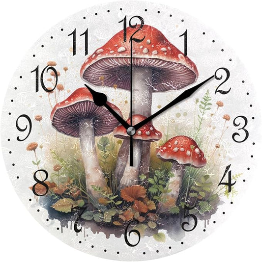 ALAZA Wall Clock Red Mushrooms Silent Non-Ticking Decorative Wall Clocks Battery Operated 10 Inch for Home Living Room Kitchen Bathroom Bedroom